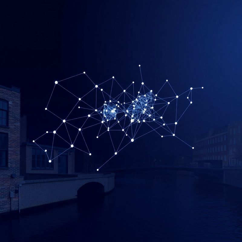 Abstract digitaal risicokaartoverzicht met indigo datavisualisaties